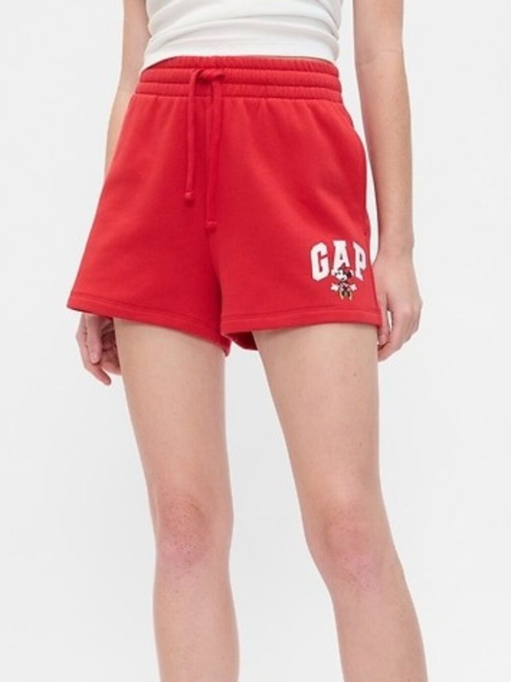 Gap x Disney Minnie Mouse Logo Shorts Fleece Drawstring High Rise Red Size Med